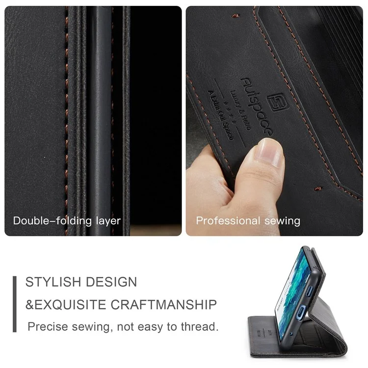 AUTSPACE A01 Série para Samsung Galaxy S20 FE 4G/5G/S20 Lite/S20 Fan Edition 4G/5G/S20 FE 2022 Capa de Couro PU com Bloqueio RFID - Preto