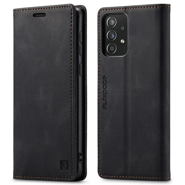 AUTSPACE A01 Series per Samsung Galaxy A52 4G/5G/A52s 5G Custodia in Pelle PU RFID Blocking Wallet Flip Stand - Nero