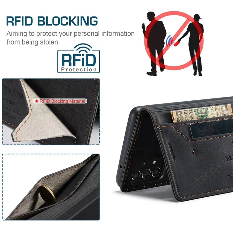AUTSPACE A01 Series per Samsung Galaxy A52 4G/5G/A52s 5G Custodia in Pelle PU RFID Blocking Wallet Flip Stand - Nero