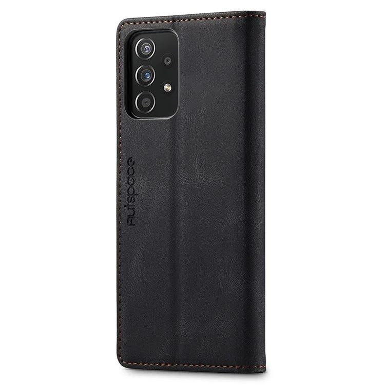 AUTSPACE A01 Serie Para Samsung Galaxy A52 4g/5g/a52s 5G Retro Matte PU Cuero de Cuero Cubierta de Soporte Con Cáscara de Cierre Magnético de Bloqueo RFID - Negro