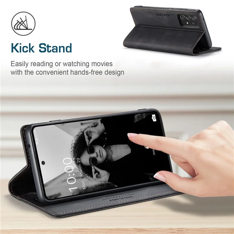 AUTSPACE A01 Series per Samsung Galaxy A52 4G/5G/A52s 5G Custodia in Pelle PU RFID Blocking Wallet Flip Stand - Nero