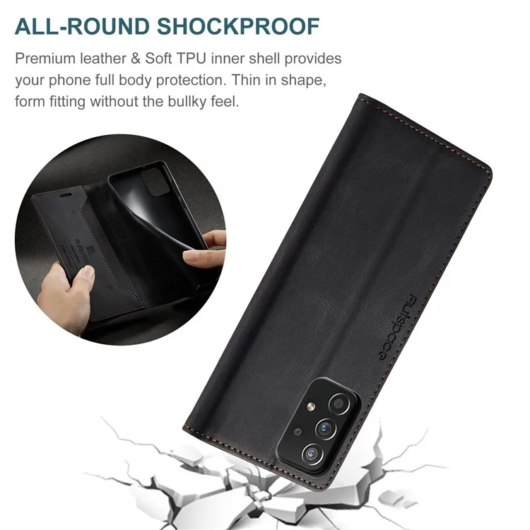 AUTSPACE A01 Series per Samsung Galaxy A52 4G/5G/A52s 5G Custodia in Pelle PU RFID Blocking Wallet Flip Stand - Nero