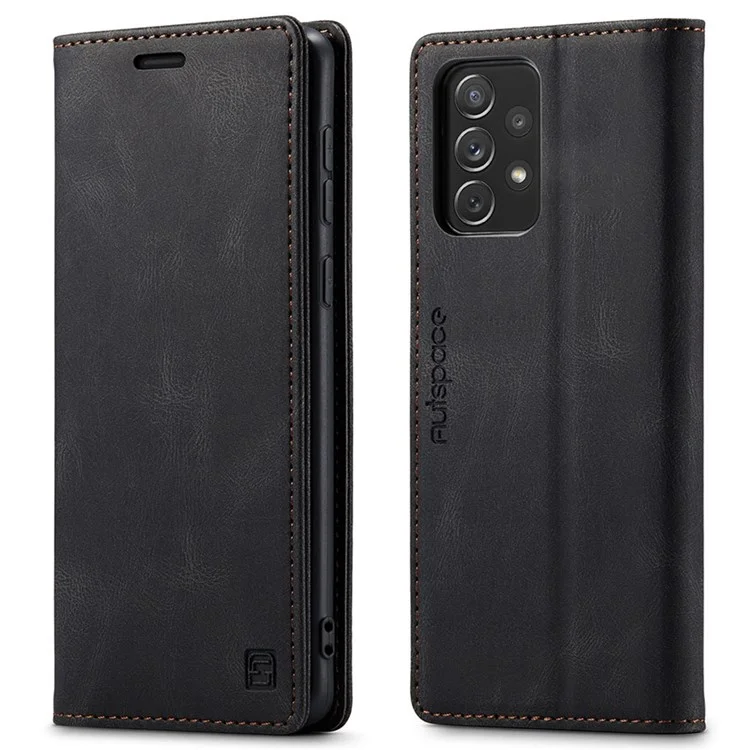 AUTSPACE Série A01 para Samsung Galaxy A53 5G Capa de Couro PU RFID Blocking Flip Stand Wallet Cover - Preto