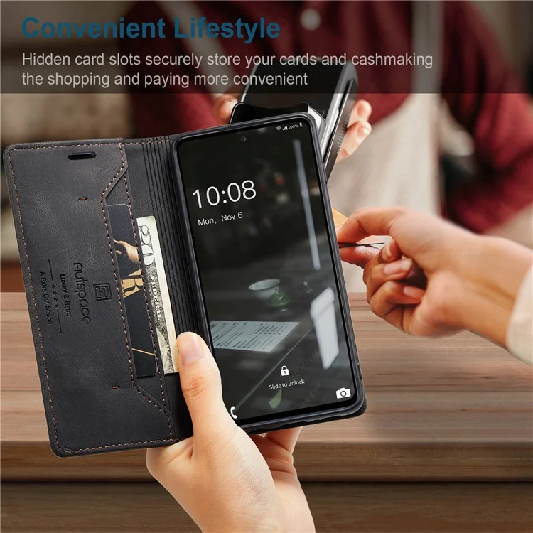 AUTSPACE Série A01 para Samsung Galaxy A53 5G Capa de Couro PU RFID Blocking Flip Stand Wallet Cover - Preto