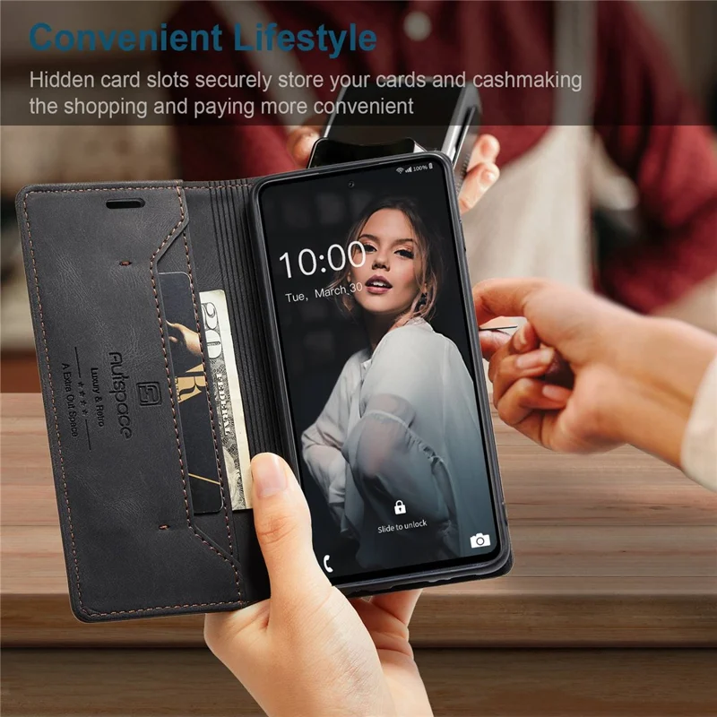 AUTSPACE A01 Series for Samsung Galaxy A72 4G/5G PU Leather Case RFID Blocking Wallet Flip Stand Cover - Black
