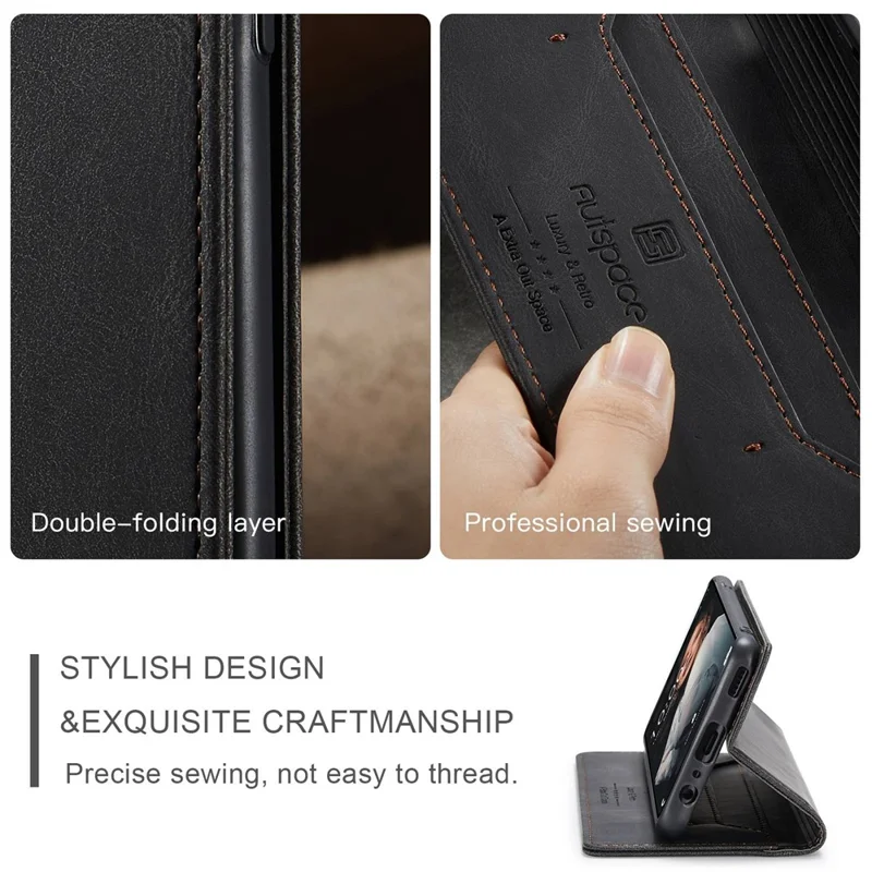 AUTSPACE A01 Series for Samsung Galaxy A72 4G/5G PU Leather Case RFID Blocking Wallet Flip Stand Cover - Black