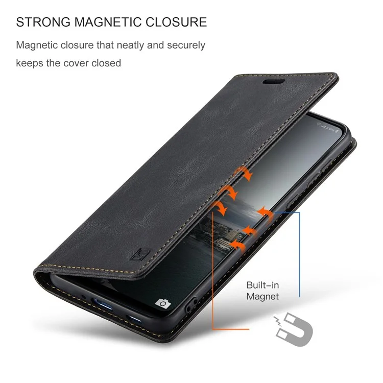 AUTSPACE A01 Serie Para Samsung Galaxy A33 5G PU Case de Cuero Bloqueo Rfid Billetera Vintage Flip Cubierta - Negro