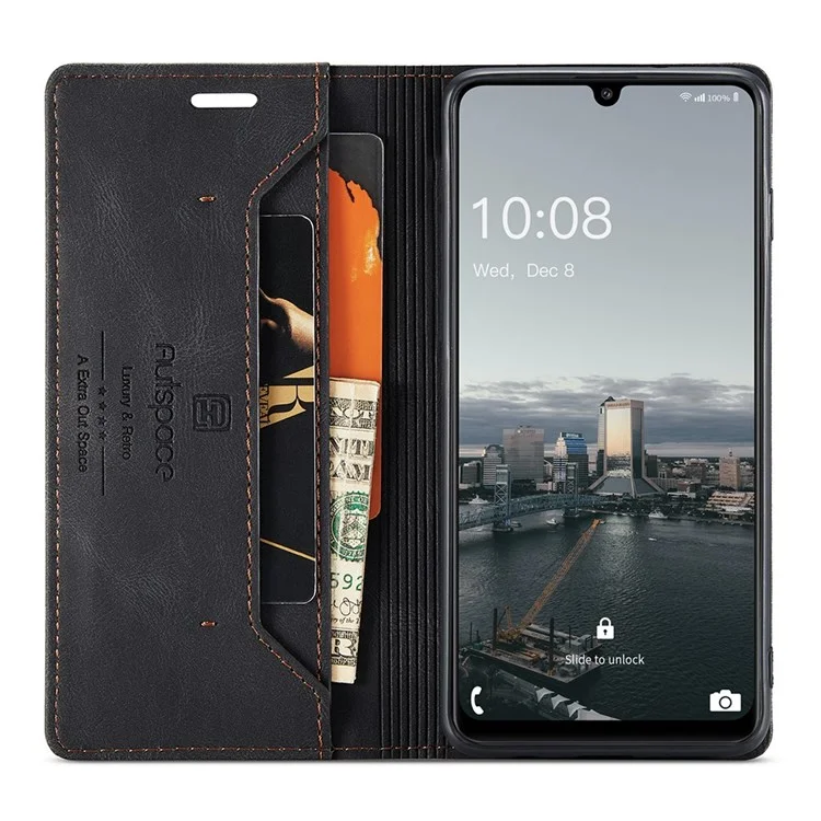 AUTSPACE A01 Serie Para Samsung Galaxy A33 5G PU Case de Cuero Bloqueo Rfid Billetera Vintage Flip Cubierta - Negro