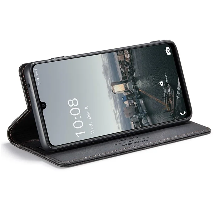 AUTSPACE A01 Serie Para Samsung Galaxy A33 5G Capilla Protectora de Cuero PU Totalmente Envuelta, Bloqueo de RFID Cierre Magnético Vintage Frosted Willet Stand Flip Cover - Negro