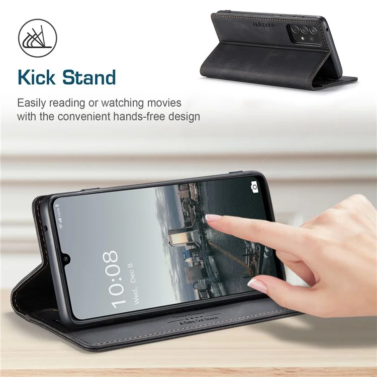 AUTSPACE A01 Serie Para Samsung Galaxy A33 5G PU Case de Cuero Bloqueo Rfid Billetera Vintage Flip Cubierta - Negro