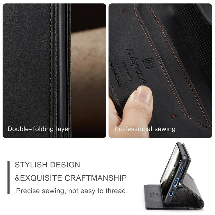 AUTSPACE A01 Series for Samsung Galaxy A13 5G / A04s 4G (164.7 x 76.7 x 9.1 mm) Protective Shell, Scratch Proof RFID Blocking Magnetic Closure Vintage Frosted PU Leather Wallet Stand Flip Cover - Black