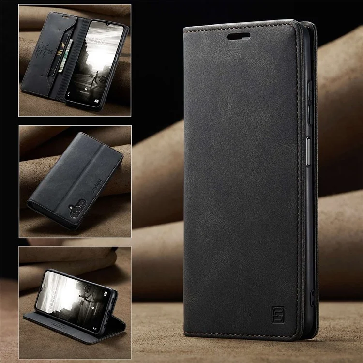 Autspace A01 -serie Für Samsung Galaxy A13 5G / A04s 4G (164,7 X 76,7 X 9,1 Mm) PU Lederpuppe RFID Blocking Wallet Ständer Flip Cover - Schwarz