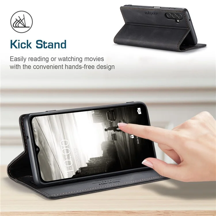 Autspace A01 -serie Für Samsung Galaxy A13 5G / A04s 4G (164,7 X 76,7 X 9,1 Mm) PU Lederpuppe RFID Blocking Wallet Ständer Flip Cover - Schwarz
