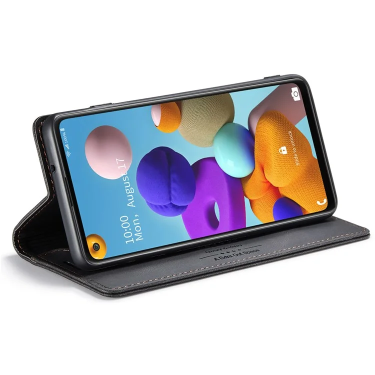 Serie Autespace A01 Per Samsung Galaxy A21s PU Leather Protective Gust, RFID Blocking Magnetic Closure Magnetica Coperchio Flip Del Portafoglio Gambo Vintage - Nero