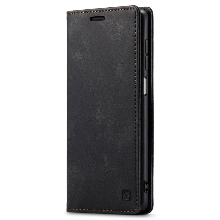 AUTSPACE A01 Series for Samsung Galaxy A12 PU Leather Case RFID Blocking Vintage Wallet Stand Flip Cover - Black