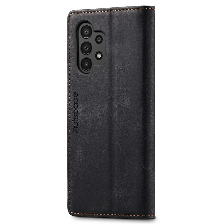 AUTSPACE A01 Serie Para Samsung Galaxy A13 4G PU Case de Cuero Rfid Bloqueo de Billetera Vintage Flip Cubierta - Negro