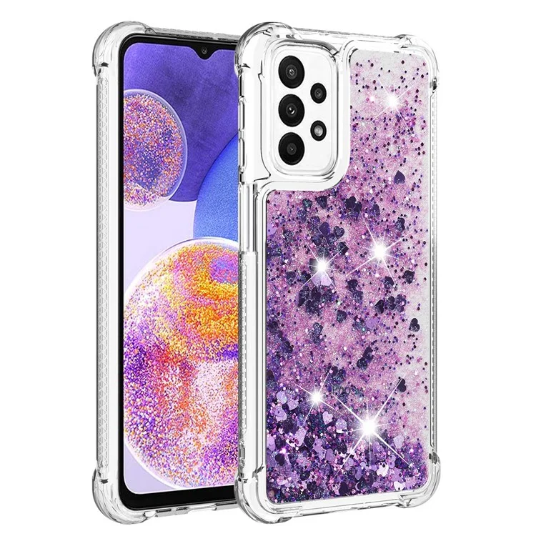 For Samsung Galaxy A23 5G (Global Version) / 4G TPU Case Glitter Quicksand Shockproof Phone Back Cover - Dark Purple / Hearts