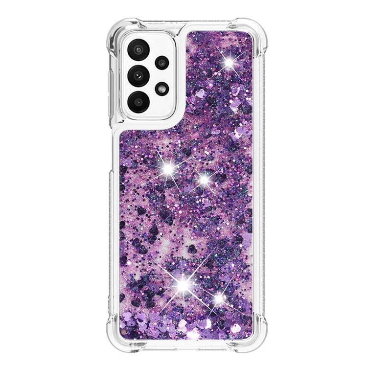 For Samsung Galaxy A23 5G (Global Version) / 4G TPU Case Glitter Quicksand Shockproof Phone Back Cover - Dark Purple / Hearts