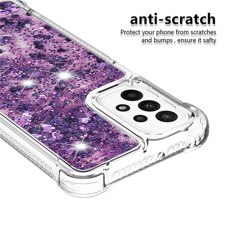 For Samsung Galaxy A23 5G (Global Version) / 4G TPU Case Glitter Quicksand Shockproof Phone Back Cover - Dark Purple / Hearts