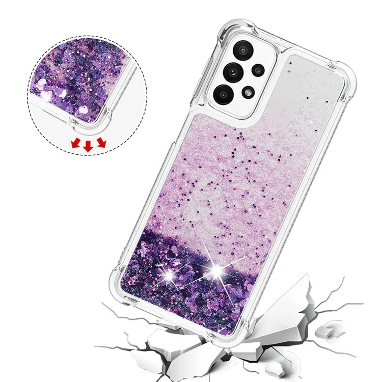 For Samsung Galaxy A23 5G (Global Version) / 4G TPU Case Glitter Quicksand Shockproof Phone Back Cover - Dark Purple / Hearts