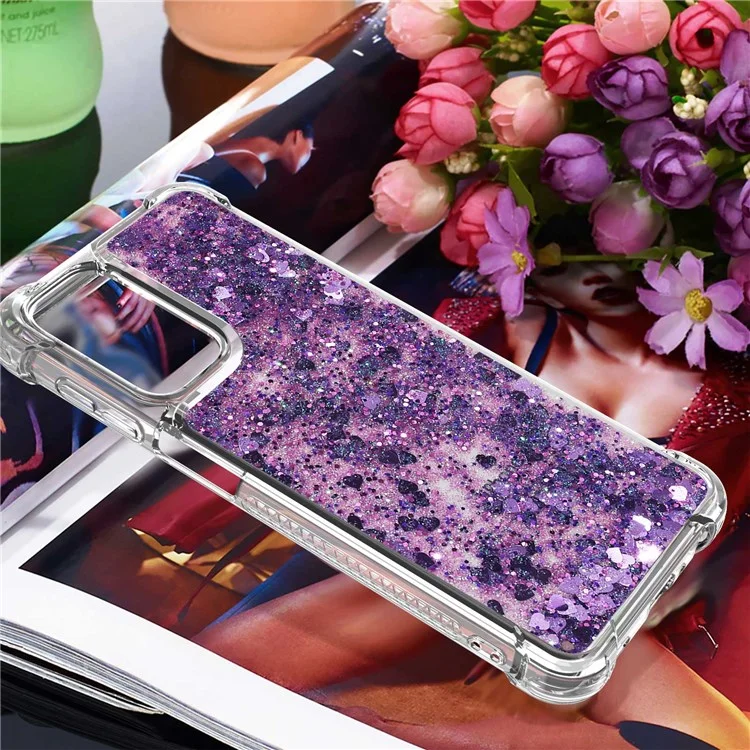 For Samsung Galaxy A23 5G (Global Version) / 4G TPU Case Glitter Quicksand Shockproof Phone Back Cover - Dark Purple / Hearts