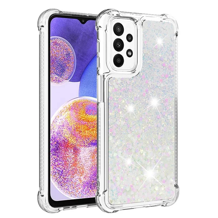 Serie Quicksand YB-1 para Samsung Galaxy A23 5G (Versión Global) / Funda trasera Liquid Floating Glitter Sequins TPU Anti-arañazos - Láser / Corazones