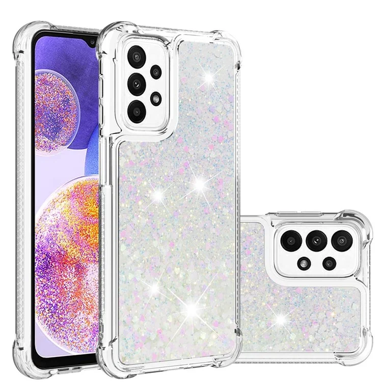 Serie Quicksand YB-1 para Samsung Galaxy A23 5G (Versión Global) / Funda trasera Liquid Floating Glitter Sequins TPU Anti-arañazos - Láser / Corazones