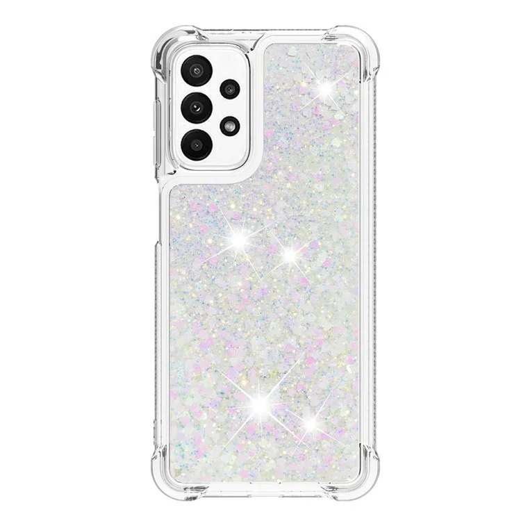 Serie Quicksand YB-1 para Samsung Galaxy A23 5G (Versión Global) / Funda trasera Liquid Floating Glitter Sequins TPU Anti-arañazos - Láser / Corazones