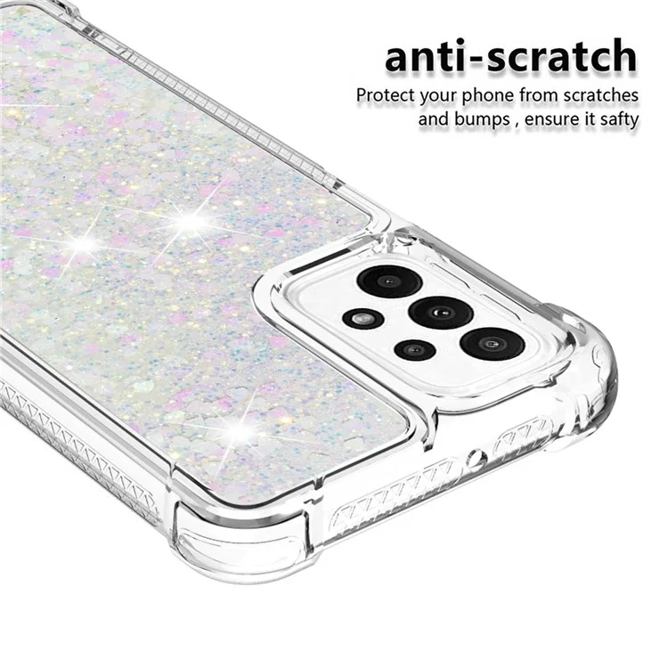Serie Quicksand YB-1 para Samsung Galaxy A23 5G (Versión Global) / Funda trasera Liquid Floating Glitter Sequins TPU Anti-arañazos - Láser / Corazones