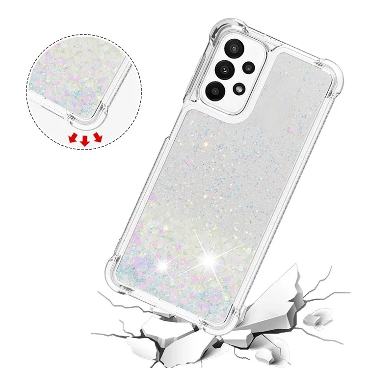 Serie Quicksand YB-1 para Samsung Galaxy A23 5G (Versión Global) / Funda trasera Liquid Floating Glitter Sequins TPU Anti-arañazos - Láser / Corazones
