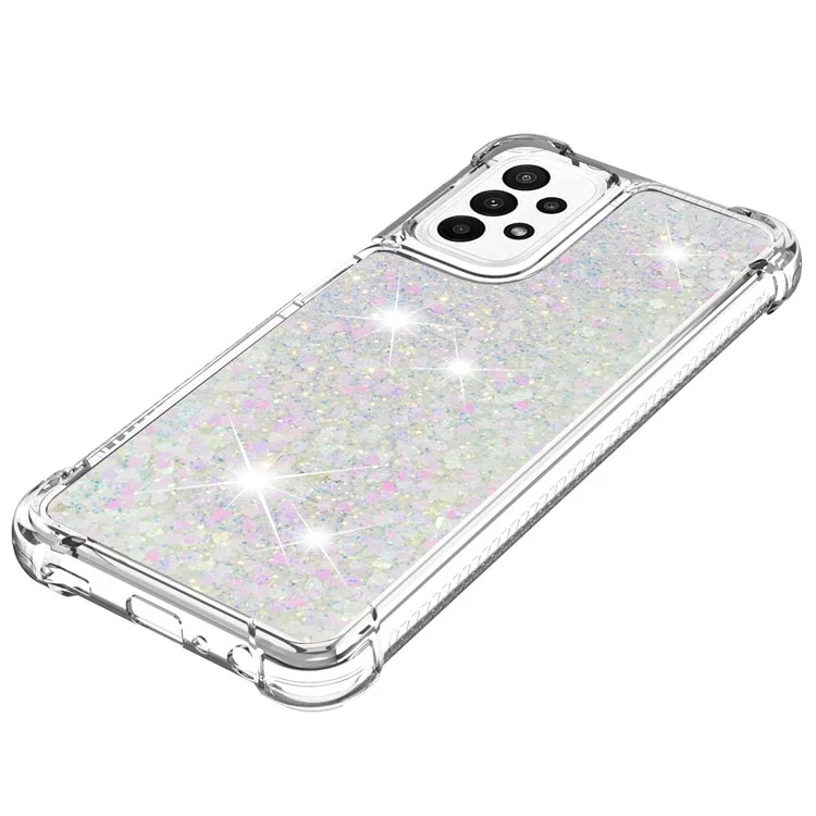 Serie Quicksand YB-1 para Samsung Galaxy A23 5G (Versión Global) / Funda trasera Liquid Floating Glitter Sequins TPU Anti-arañazos - Láser / Corazones
