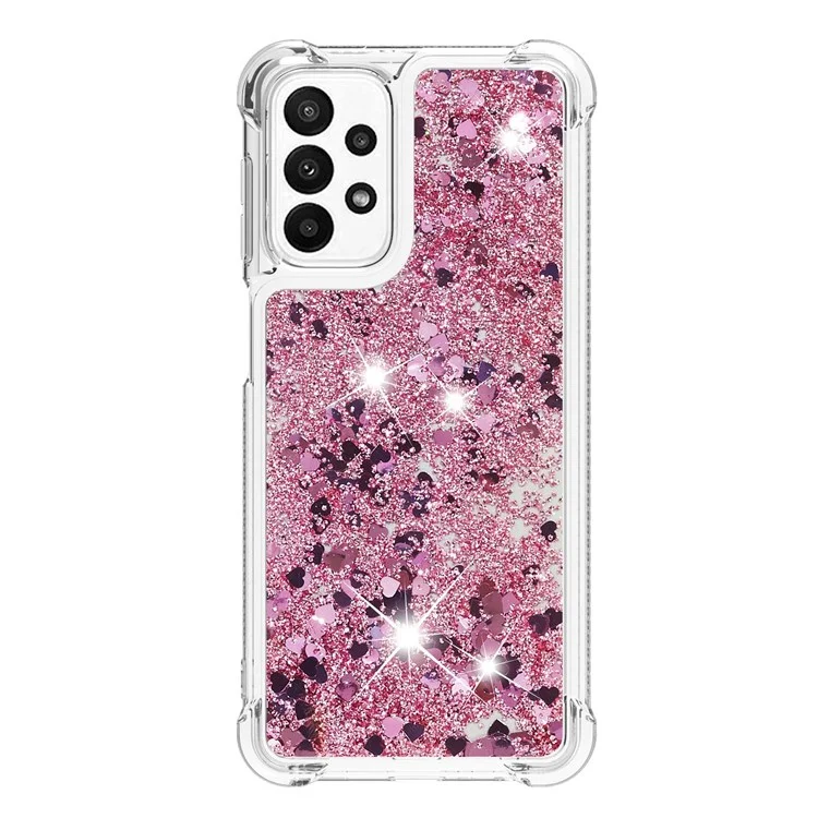 YB Quicksand Series-1 para Samsung Galaxy A23 5G (Versão Global) / 4G Liquid Floating Glitter Sequins TPU Back Cover Anti-scratch Phone Case - Rose Gold / Hearts