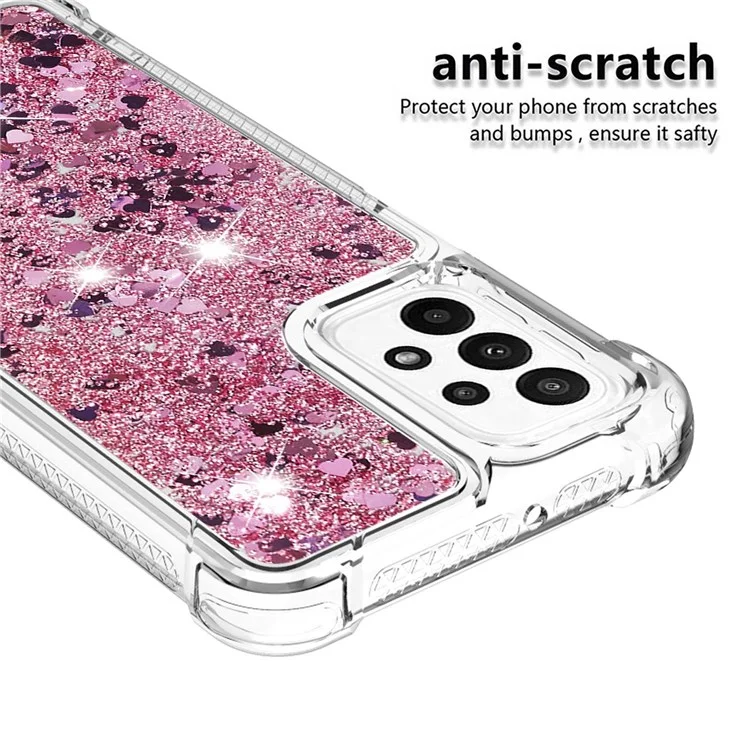 YB Quicksand Series-1 para Samsung Galaxy A23 5G (Versão Global) / 4G Liquid Floating Glitter Sequins TPU Back Cover Anti-scratch Phone Case - Rose Gold / Hearts