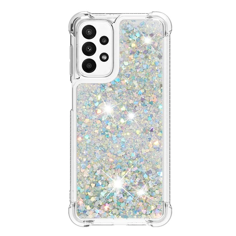 YB Quicksand Series-1 für Samsung Galaxy A23 5G (Globale Version) / 4G Liquid Floating Glitter Sequins TPU Rückseite Schutzhülle Anti-Kratzer - Silber / Herzen