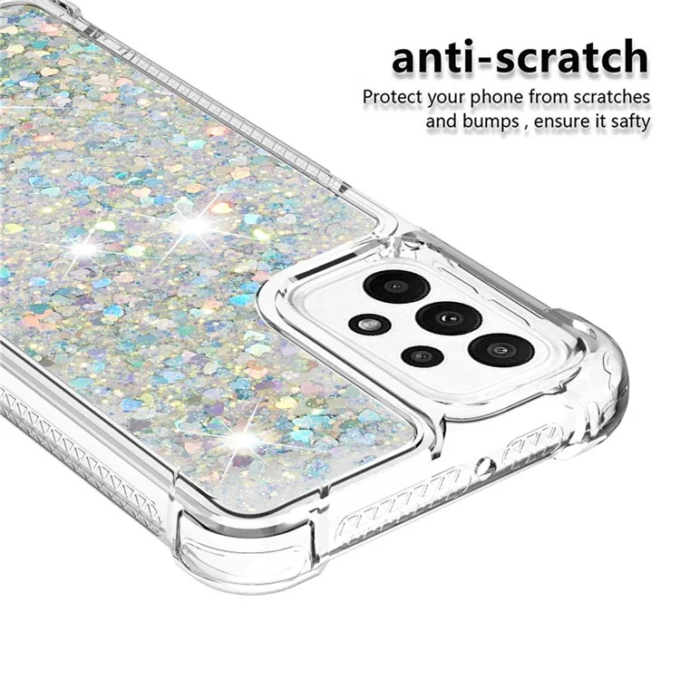YB Quicksand Series-1 für Samsung Galaxy A23 5G (Globale Version) / 4G Liquid Floating Glitter Sequins TPU Rückseite Schutzhülle Anti-Kratzer - Silber / Herzen