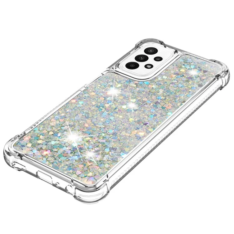 YB Quicksand Series-1 für Samsung Galaxy A23 5G (Globale Version) / 4G Liquid Floating Glitter Sequins TPU Rückseite Schutzhülle Anti-Kratzer - Silber / Herzen