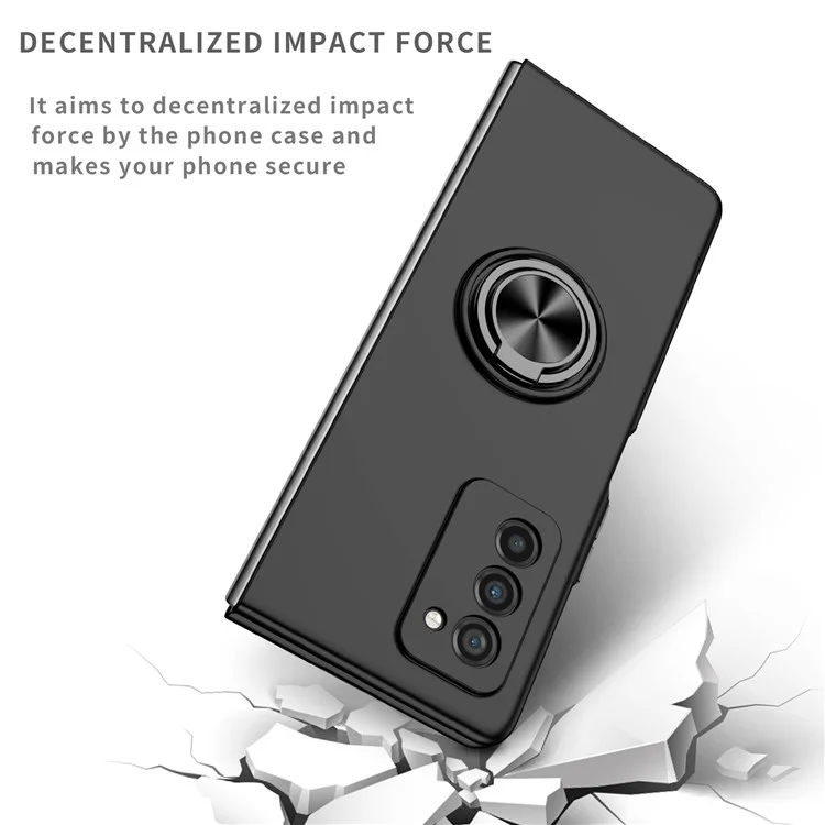 Für Samsung Galaxy Z Fold2 5G Anti-Kratzer Hartplastik Drehring Metallhalter Ständer Handyhülle Stoßfeste Abdeckung - Schwarz