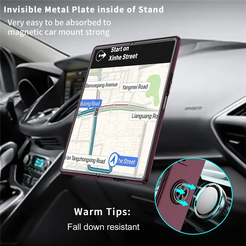 For Samsung Galaxy Z Fold2 5G Anti-scratch Hard PC Rotating Metal Ring Kickstand Phone Case Folding Shockproof Cover - Wine Red