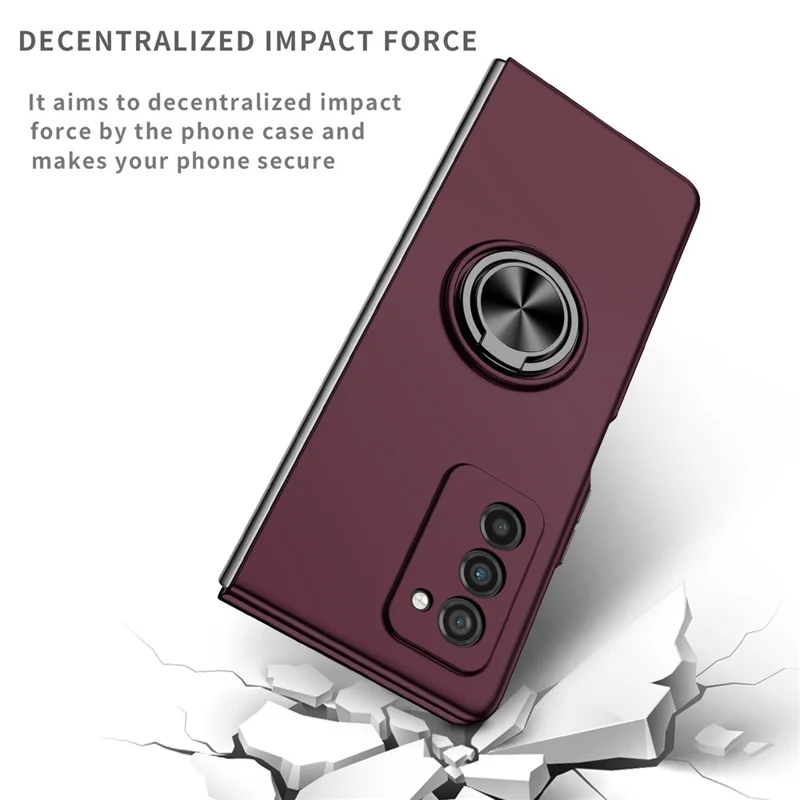 For Samsung Galaxy Z Fold2 5G Anti-scratch Hard PC Rotating Metal Ring Kickstand Phone Case Folding Shockproof Cover - Wine Red