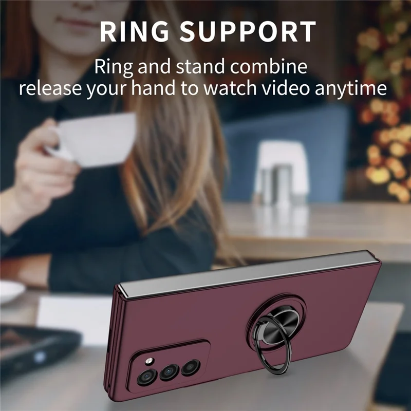 For Samsung Galaxy Z Fold2 5G Anti-scratch Hard PC Rotating Metal Ring Kickstand Phone Case Folding Shockproof Cover - Wine Red