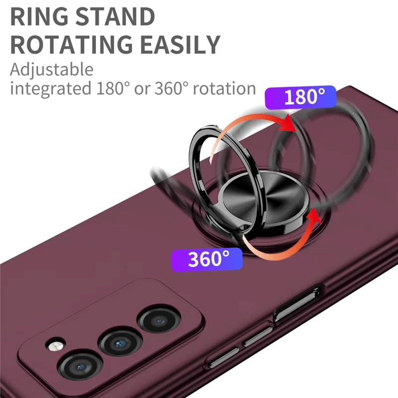 For Samsung Galaxy Z Fold2 5G Anti-scratch Hard PC Rotating Metal Ring Kickstand Phone Case Folding Shockproof Cover - Wine Red
