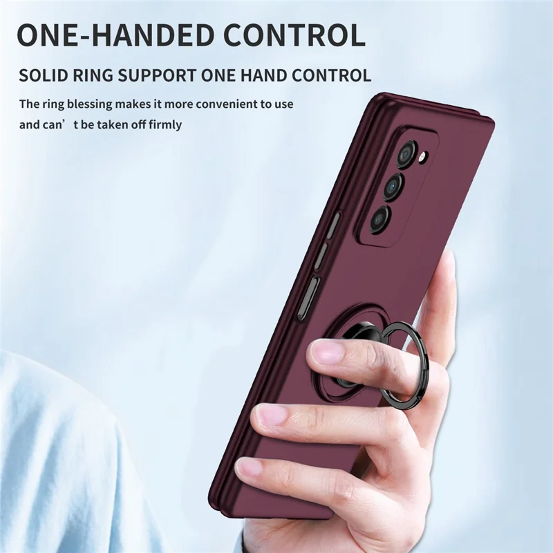 For Samsung Galaxy Z Fold2 5G Anti-scratch Hard PC Rotating Metal Ring Kickstand Phone Case Folding Shockproof Cover - Wine Red