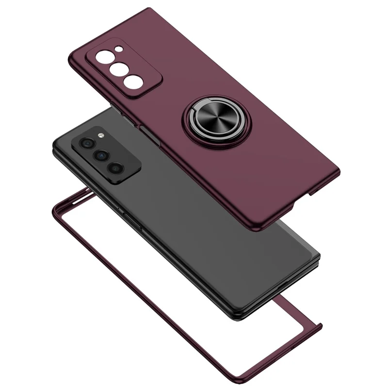 For Samsung Galaxy Z Fold2 5G Anti-scratch Hard PC Rotating Metal Ring Kickstand Phone Case Folding Shockproof Cover - Wine Red