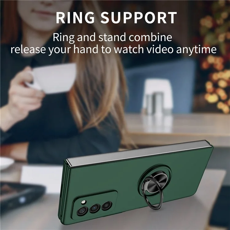 Para Samsung Galaxy Z Fold2 5G Anti-scratch Hard PC Rotating Metal Ring Kickstand Phone Case Folding Shockproof Cover - Blackish Green