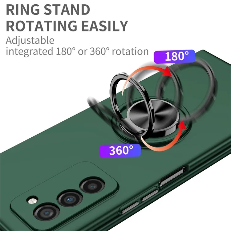 Para Samsung Galaxy Z Fold2 5G Anti-scratch Hard PC Rotating Metal Ring Kickstand Phone Case Folding Shockproof Cover - Blackish Green