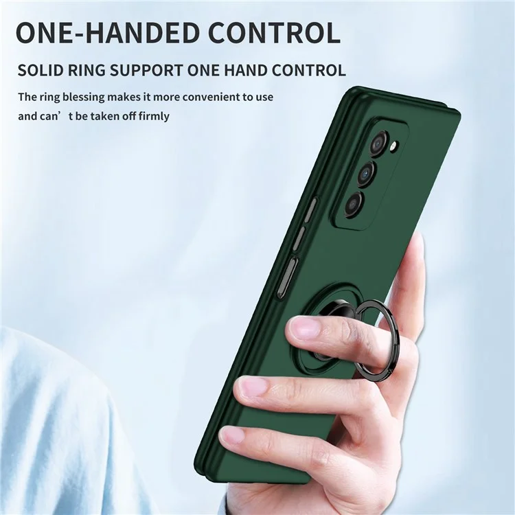 Para Samsung Galaxy Z Fold2 5G Anti-scratch Hard PC Rotating Metal Ring Kickstand Phone Case Folding Shockproof Cover - Blackish Green