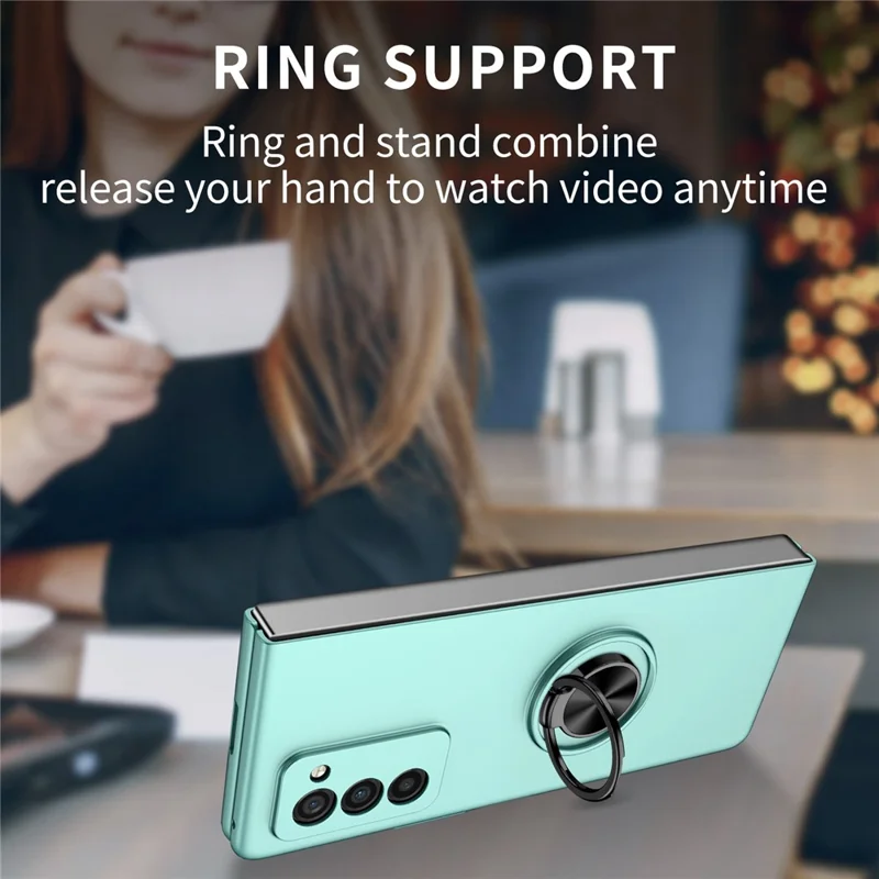 For Samsung Galaxy Z Fold2 5G Anti-scratch Hard PC Rotating Metal Ring Kickstand Phone Case Folding Shockproof Cover - Sky Blue
