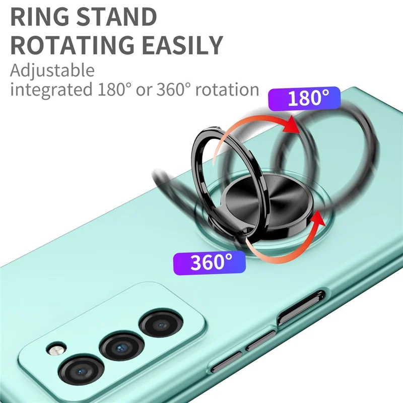 For Samsung Galaxy Z Fold2 5G Anti-scratch Hard PC Rotating Metal Ring Kickstand Phone Case Folding Shockproof Cover - Sky Blue