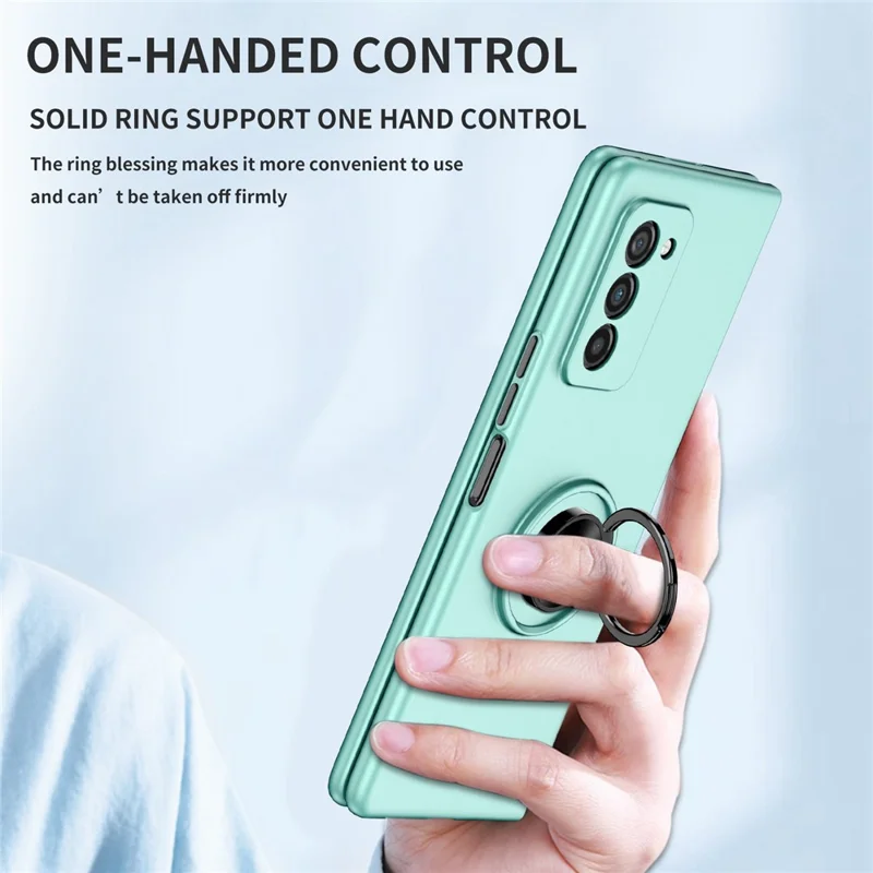 For Samsung Galaxy Z Fold2 5G Anti-scratch Hard PC Rotating Metal Ring Kickstand Phone Case Folding Shockproof Cover - Sky Blue