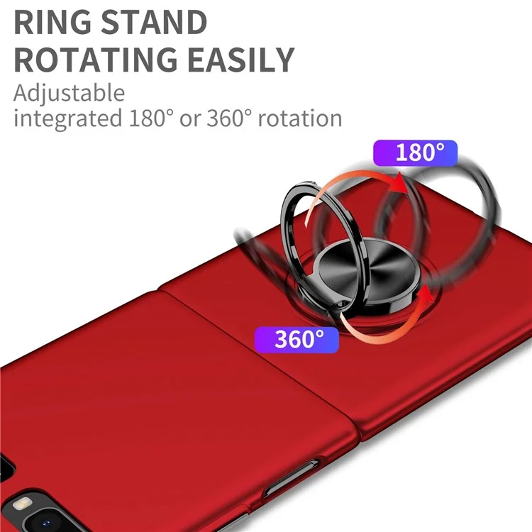 For Samsung Galaxy Z Flip 5G Hard PC Folding Mobile Phone Case Rotatable Metal Ring Kickstand Anti-fall Shell - Red
